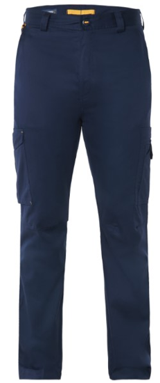 Navy lightweight cargo pants made of 100% cotton, featuring multiple pockets and ventilation for comfort during work.