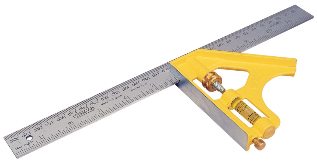 STANLEY Combination Square Diecast 300mm, precision tool with 360° vial, metric/imperial graduations, ideal for accurate measurements.