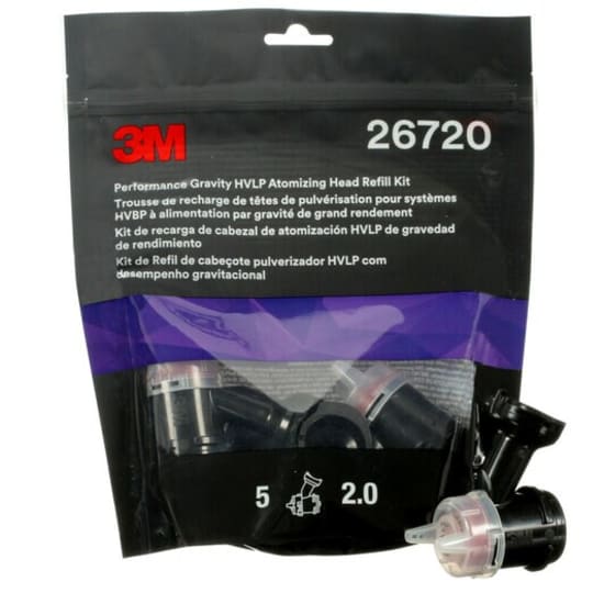 3M 5pce Gravity Head Refill Kit featuring nozzles 1.2mm to 2.0mm for precise automotive and industrial spray painting.