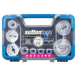 Sutton 11 Piece Maintenance Holesaw Set in sturdy case, cuts various materials; includes 11 sizes and accessories for precision drilling.