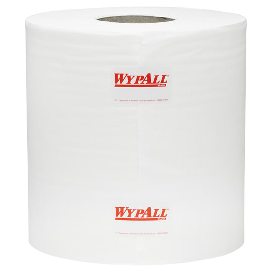 Wypall X70 Centrefeed Roll Wipers in white, strong and absorbent, ideal for tough cleaning in workshops and kitchens.