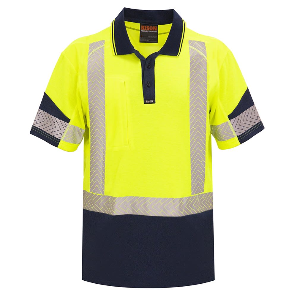 Bison, Hi Vis Cotton Back Polo, 232011 - Yellow/Navy - 2XL