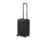 Sleek black Victorinox Lexicon hardside carry-on with aluminum frame, TSA locks, and innovative molding for maximized packing.