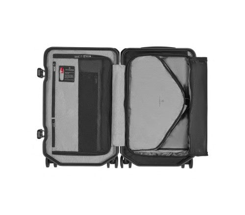 Victorinox Lexicon Framed carry-on luggage in black, featuring a durable aluminum frame, TSA locks, and smooth-rolling wheels.