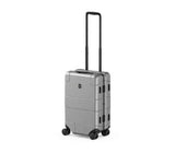 Sleek silver Victorinox Lexicon Carry-On Luggage with aluminum frame, recessed wheels, and spacious 30L capacity.