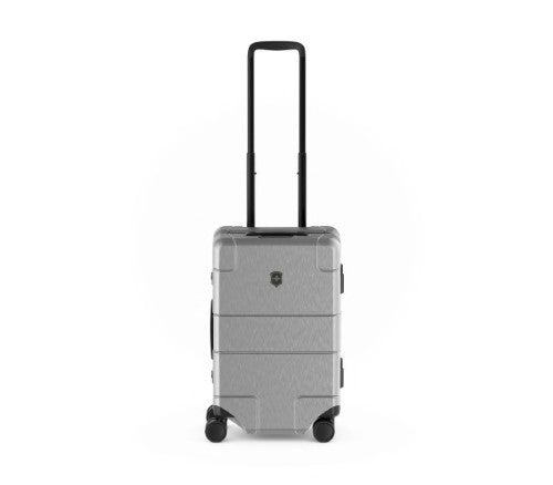 Sleek silver Victorinox Lexicon Carry-On, featuring recessed wheels, TSA locks, and lightweight polycarbonate for modern travelers.