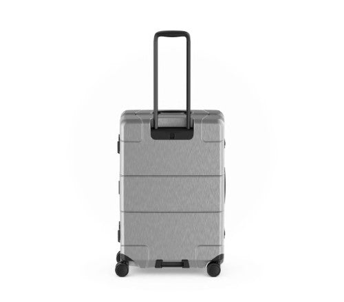 Victorinox Lexicon Framed Medium luggage in silver, featuring aluminum frame, TSA locks, and 72L capacity for stylish travel.