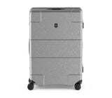 Silver Victorinox Lexicon Framed Large Hardside Suitcase, 96L capacity, lightweight, TSA locks, and dual caster wheels for easy travel.