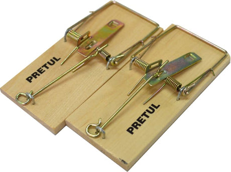 Wooden mouse trap pack with steel parts, heat-treated spring, and sensitive pedal for effective pest control of small mice.