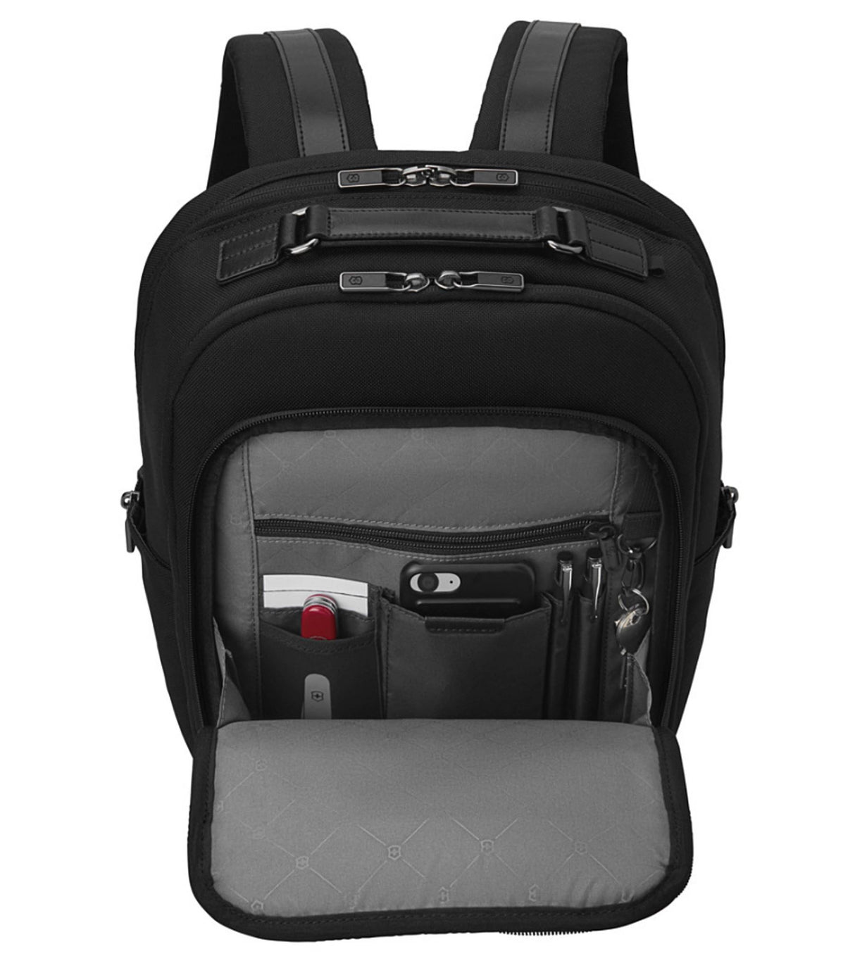 Victorinox Werks Professional laptop backpack in black, designed for comfort, with padded compartment for 15.6" laptops and smart organization.