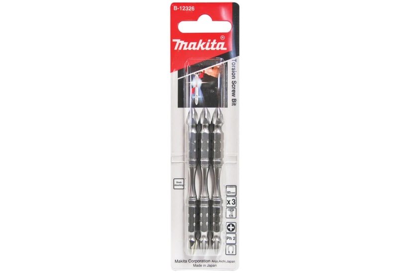 Makita 3-pack PZ1 impact torsion screwdriver bits, 65mm, designed for high torque fastening and long-lasting performance.