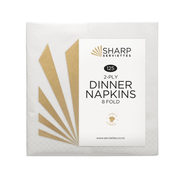 Elegant 2-ply white dinner napkin, 400mm x 400mm, perfect for dining occasions, 12 packs of 125 in each case.