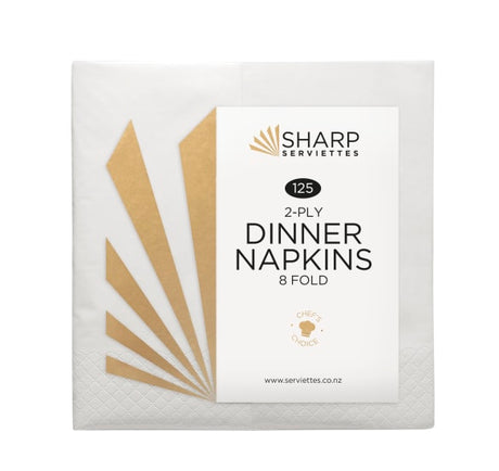 Elegant 2-ply white dinner napkin, 400mm x 400mm, perfect for dining occasions, 12 packs of 125 in each case.