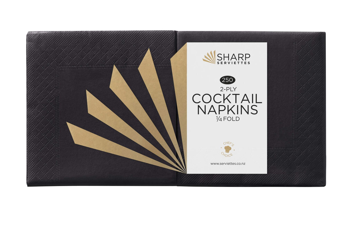 Sharp Cocktail Napkin 2 Ply Black 1/4 Fold 240mm x 240mm 250 (Pack)