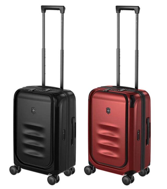 Victorinox Spectra 3.0 Expandable Carry-On in RED, made with recycled polycarbonate, features a USB port and expandable capacity.