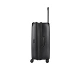 Victorinox Spectra 3.0 Expandable Large Suitcase in black, featuring durable recycled polycarbonate, expandable capacity, and smooth-rolling wheels.