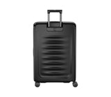 Black Victorinox Spectra 3.0 expandable suitcase with durable polycarbonate, smooth-rolling wheels, and spacious interior pockets.