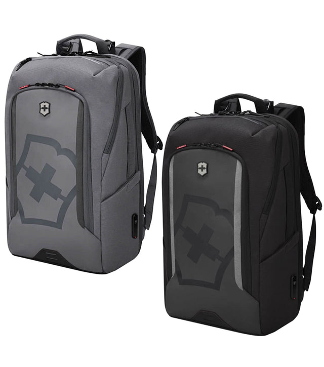 Victorinox Touring 2.0 Backpack in sleek black with compartments, expandable divider, and padded straps for travel versatility.