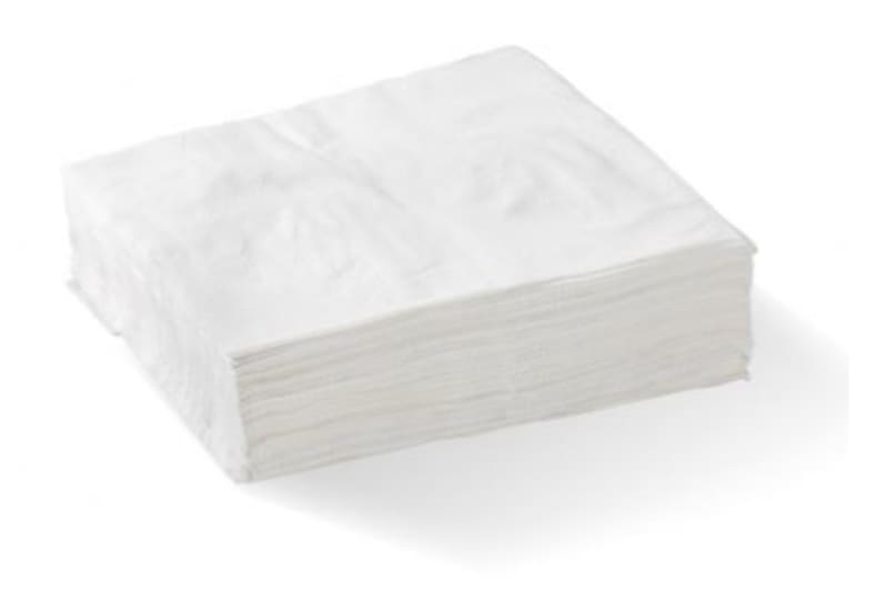 White 1-ply lunch napkin, 300mm x 300mm, packed 500 for events, eco-friendly and versatile for various dining needs.