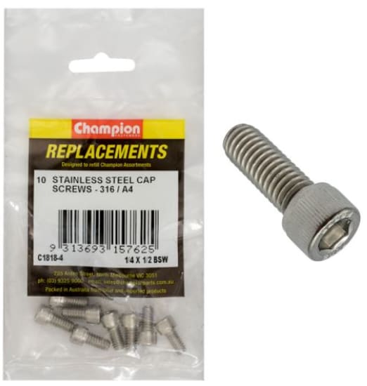 Premium 10-pack of 1/4in x 1/2in BSW socket cap screws made of durable 316 stainless steel for strength and corrosion resistance.