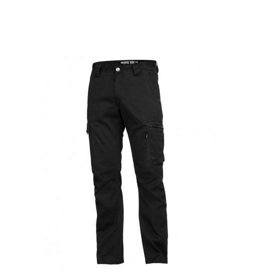 Black KingGee Lightweight Tradie Pant, Size 72, featuring 12 pockets, durable cotton drill fabric, and sun protection.