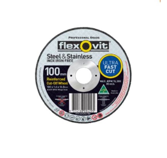 100 x 1.6 x 22mm Inox metal cut-off discs by Sun-Flex, ideal for precise cutting of stainless and mild steel.