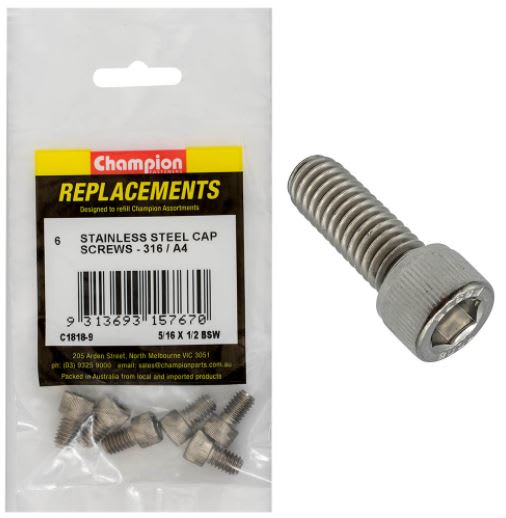 5/16" x 1/2" BSW Socket Cap Screw 316/A4 -6pk