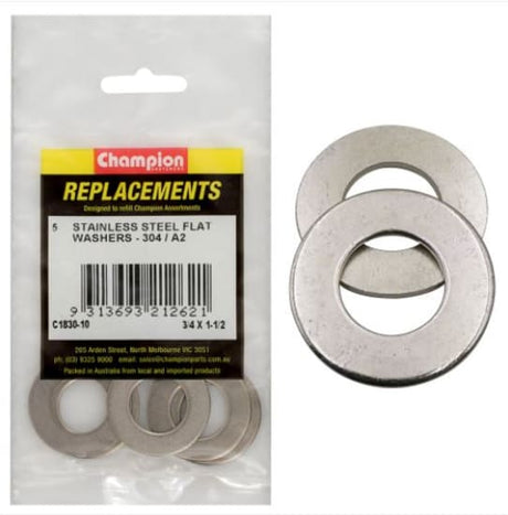 Premium 3/4" x 1-1/2" stainless steel flat washers, durable and corrosion-resistant, ideal for diverse assembly projects.