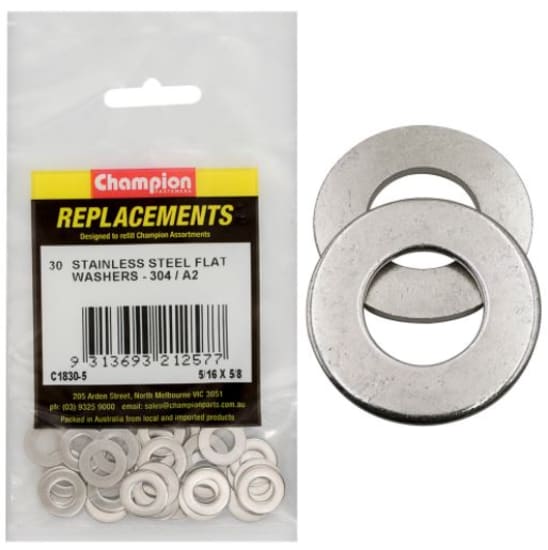 5/16" x 5/8" stainless flat washer pack of 30, crafted from durable 304 stainless steel for reliable fastening and load distribution.