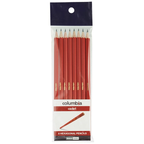 Columbia Cadet hexagonal HB pencils in vibrant red, perfect for smooth writing and sketching. Pack of 8.