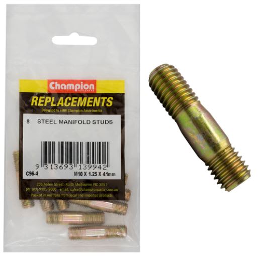 M10 x 41mm x 1.25mm Steel Manifold Stud -8pk
