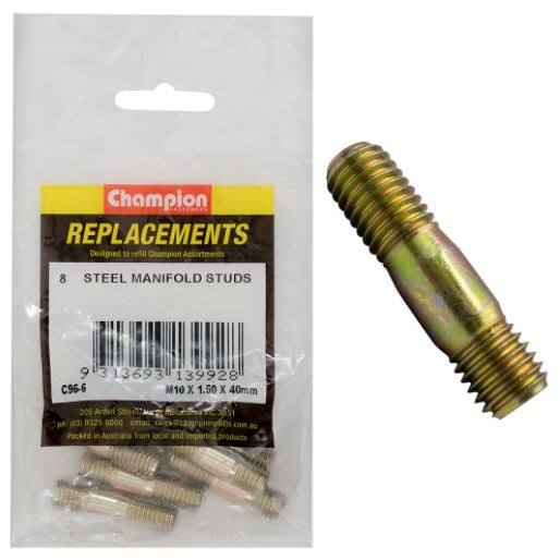 M10 x 40mm x 1.50mm Steel Manifold Stud -8pk