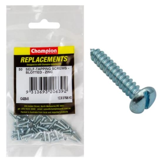 Pack of 50 durable 6G x 1/2" pan head Phillips tapping screws for wood, metal, or plastic, ideal for easy installation.