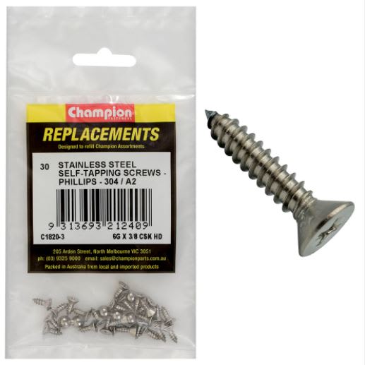 6G x 3/8" S/Tappg Screw Csk Hd Phillips 304/A2 (30pk)