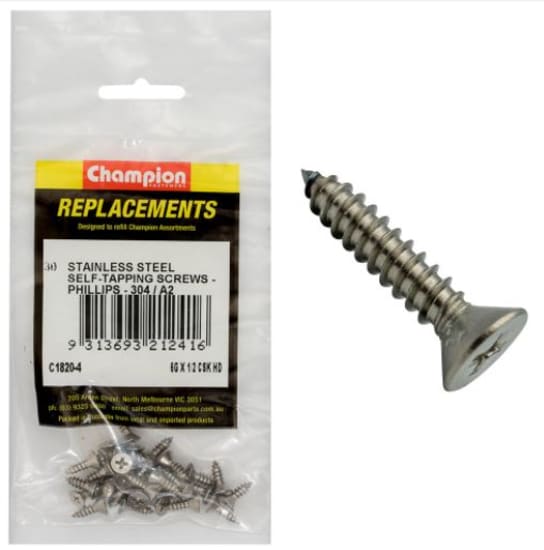 Stainless steel self-tapping screws with a countersunk head, 6G x 1/2", for versatile woodworking and construction use.