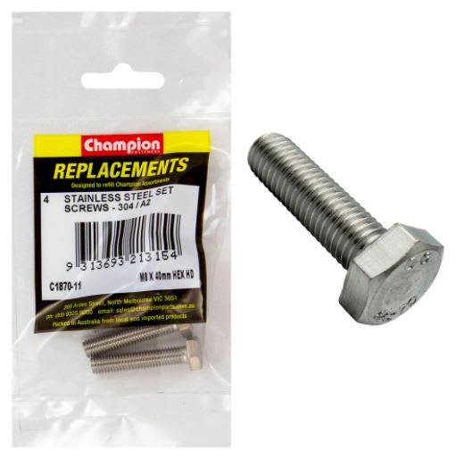M8 x 40mm Stainless Set Screw 304/A2 (4pk)