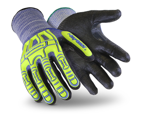 HexArmour+uvex Rig Lizard Thin Lizzie gloves in XS, featuring PU palm for grip, impact exoskeleton, and ergonomic design for safety.