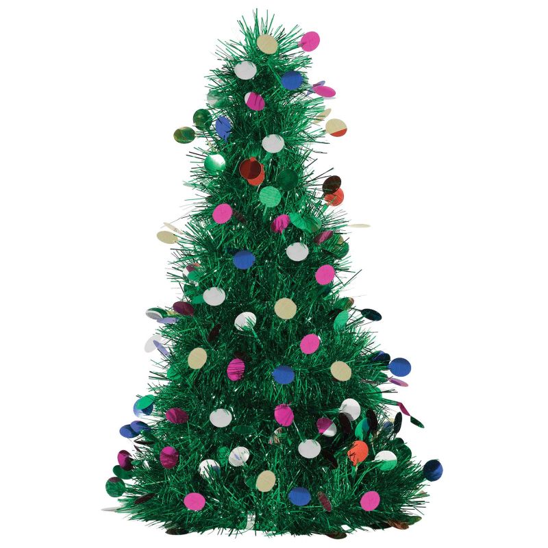 Bright and festive 61cm Christmas tinsel tree with decorative ornaments, adding holiday cheer to any space.