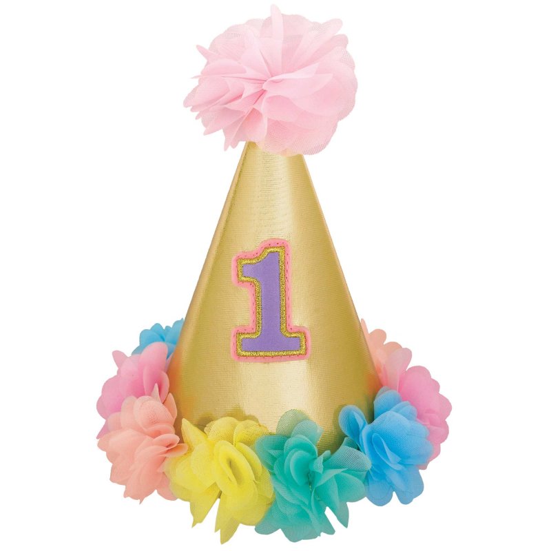 Party Cone Hat - First Birthday Girl Deluxe (17cm)