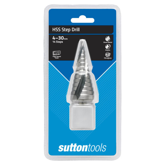 Sutton HSS Step Drill-4 - 30mm, a premium step drill for precise drilling in metal and plastic with deburring features.