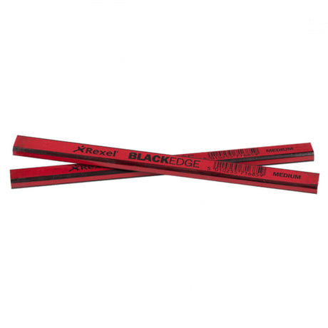 Red Blackedge Carpenters Pencil designed for precision marking on wood, featuring a flat shape to prevent rolling.