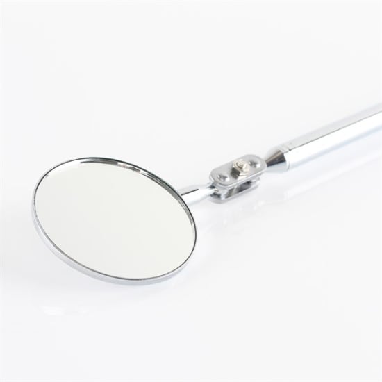 Toledo Telescopic Inspection Mirror with extendable shaft, 50mm non-magnified glass mirror, and dual ball joint for flexible viewing.