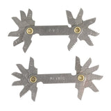 Toledo Thread Pitch Gauge 2 Piece Set, featuring twelve stainless steel pitch blades for accurate Metric and Imperial thread size identification.