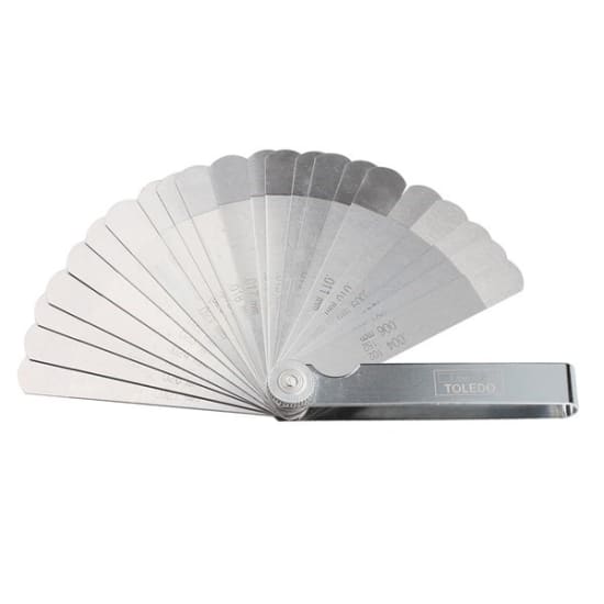 Toledo Feeler Gauge with 22 steel blades for precise metric/imperial measurements, ideal for automotive and woodworking projects.