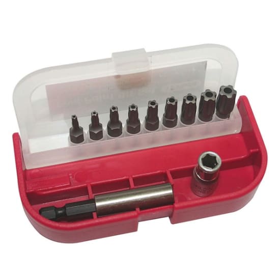 Toledo Five Point Bit 11 Piece Set: Durable tamper-proof bits, heat-treated steel, includes adaptors, organized in a storage case.