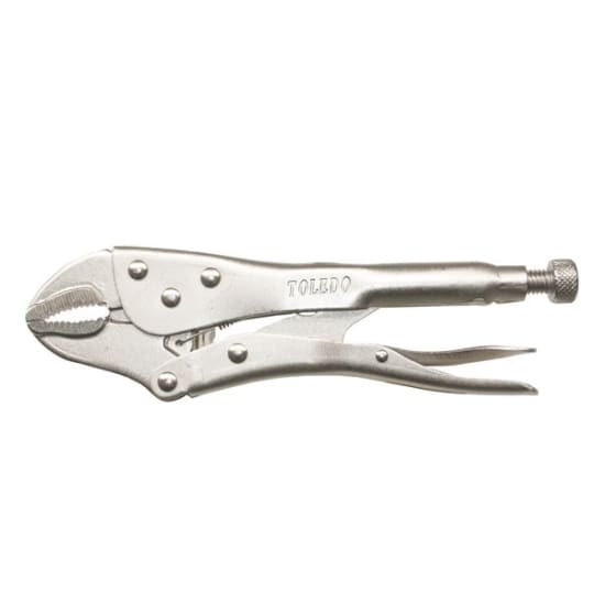 Toledo Lock Grip Pliers-250mm with curved jaws, nickel-plated chrome molybdenum for enhanced grip and durability.