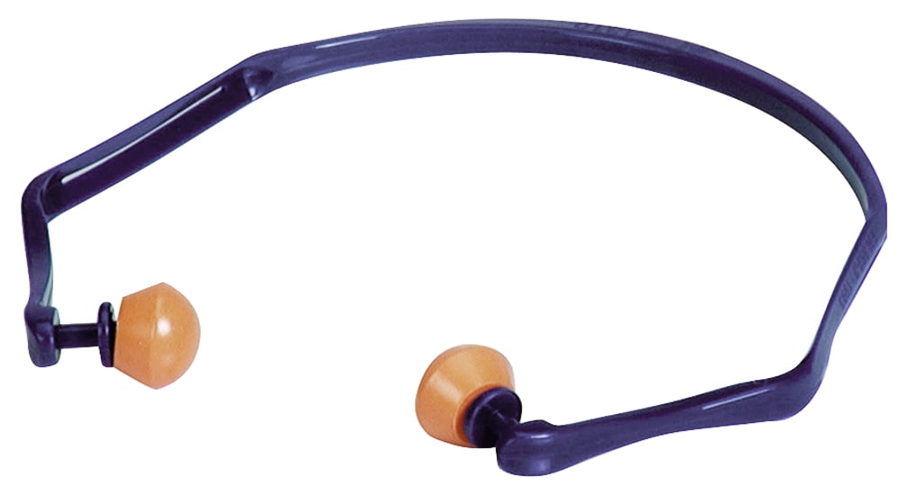 3M 1310 Banded Earplugs with flexible under-chin design, featuring durable headband and soft pads for comfort and noise reduction.