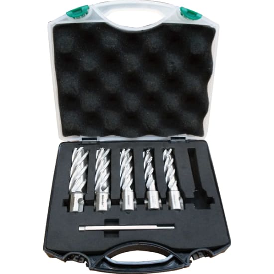 7-piece Holemaker Silver Series Annular Cutter set, featuring durable M2AL steel, 50mm DOC, and sizes 14-22mm for efficient drilling.