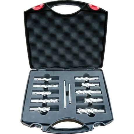 Holemaker Annular Cutter 13 Piece Set featuring durable M2AL High-Speed Steel cutters in various sizes for precise drilling applications.