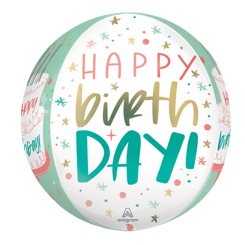 Vibrant 40cm round foil balloon featuring a birthday cake design, perfect for festive celebrations and decorations.